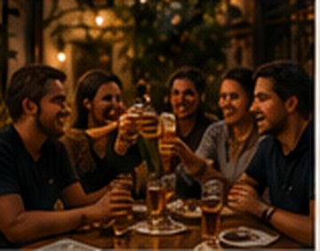 Grupo brindando en una mesa de Hotzenplotz Alegre