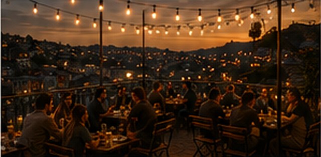 Terraza de Hotzenplotz Alegre al atardecer