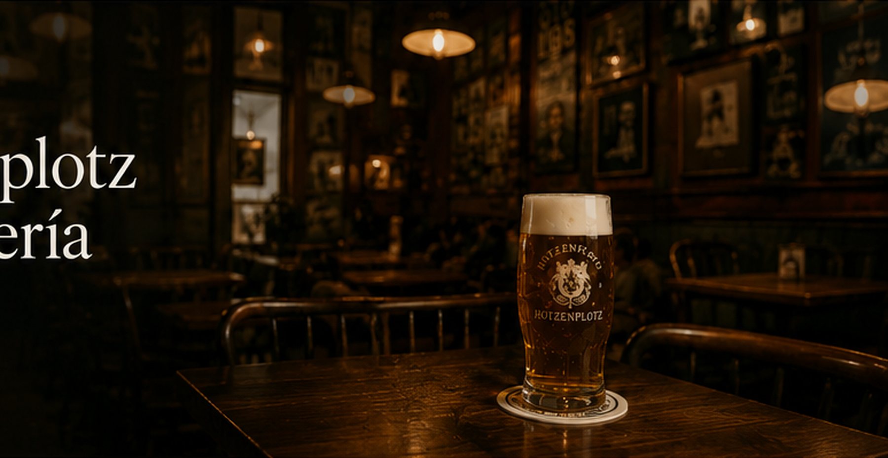 Interior clásico de Hotzenplotz Cervecería con cerveza sobre una mesa