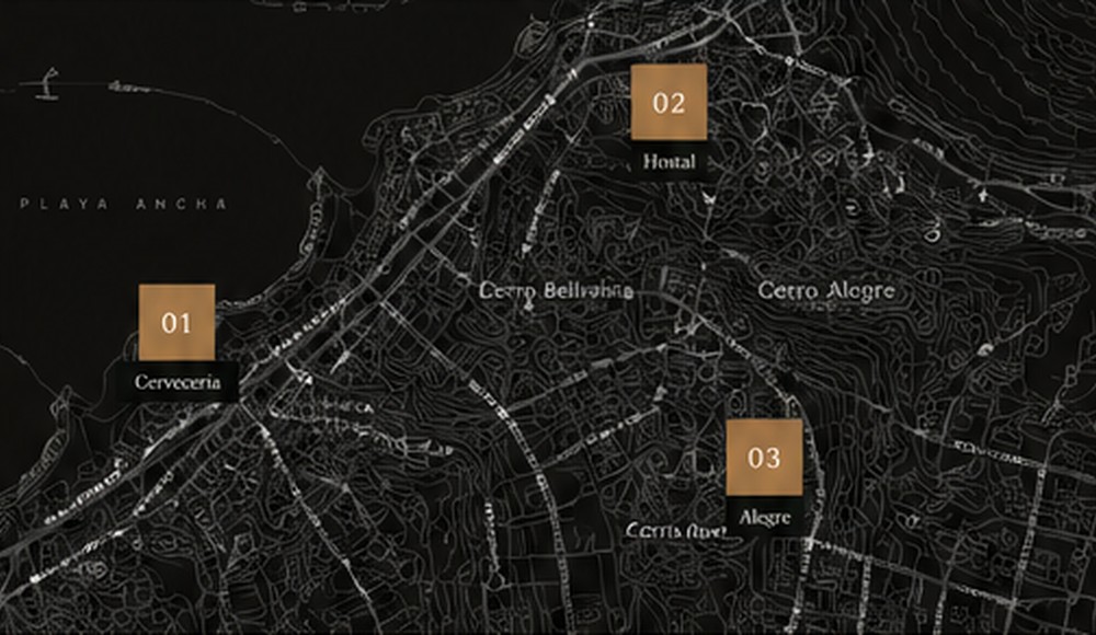 Mapa editorial de Valparaíso con ubicaciones de Cervecería, Hostal y Alegre