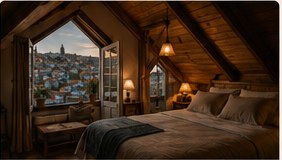 Habitación Ático bajo techo de madera con vista a Valparaíso